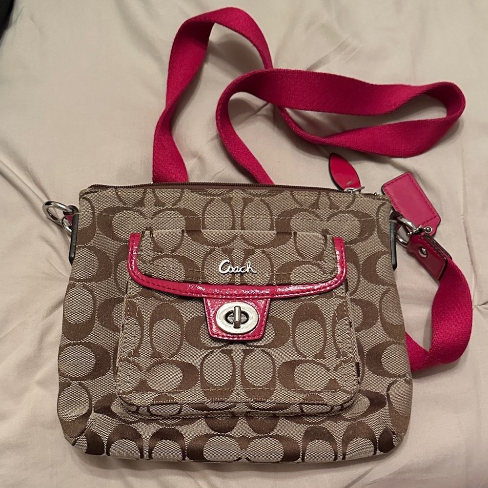 Coach Signature Brown and Pink Crossbody Bag